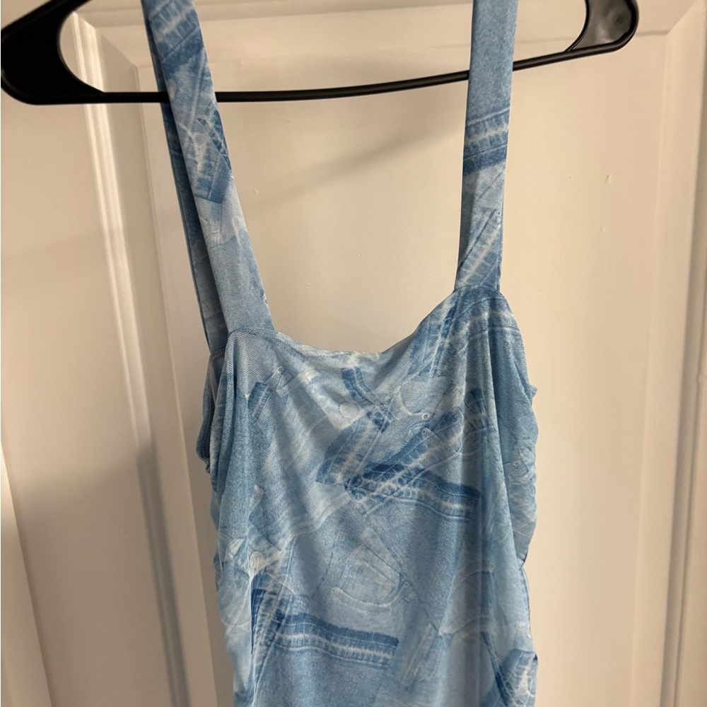 Good American Ruched Mesh Midi Dress In Patchwork - Picture 4 of 7